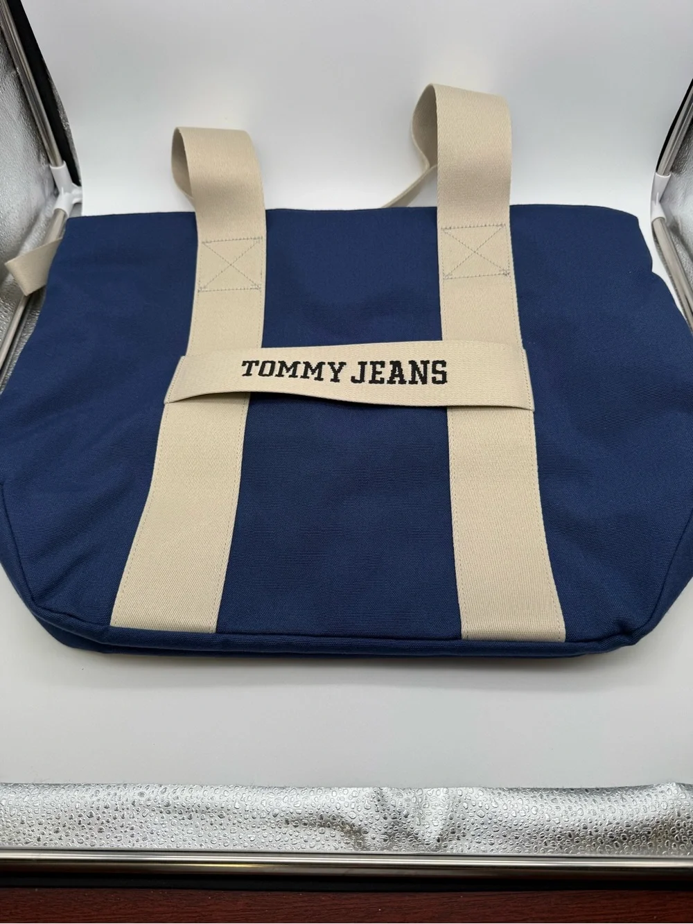 Unisex Tommy Hilfiger Navy Canvas Tote with Beige Straps
